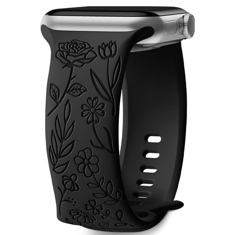 Apple iWatch Compatible Etched Rose Floral Silicone Watch Band 42/44/45/49mm